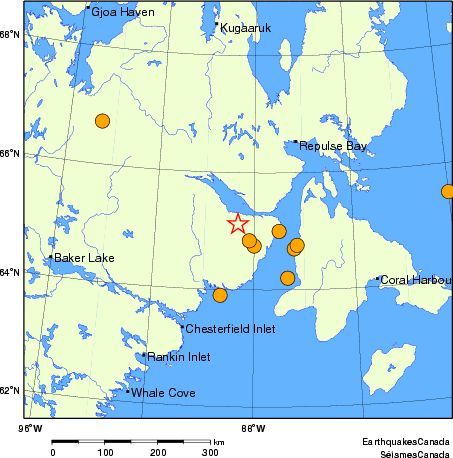 carte des séismes historiques de magnitude 5,0 et plus.  Détails dans le tableau de données ci-dessous