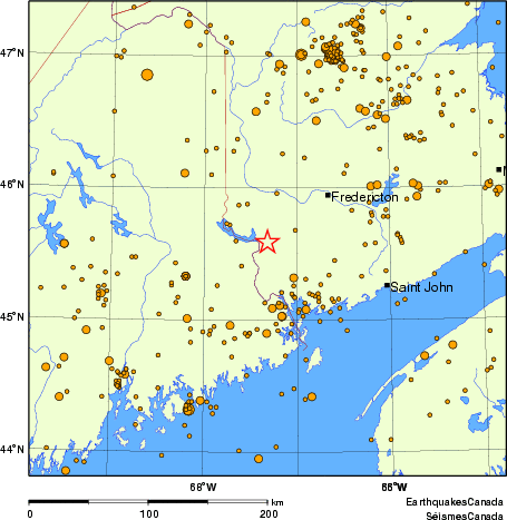 carte des des séismes de magnitude 2,0 et plus depuis 2000