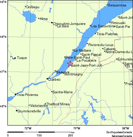 carte des endroits près de l'épicentre