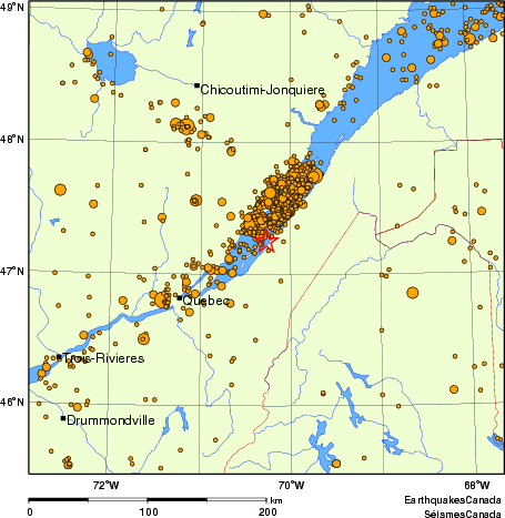 carte des des séismes de magnitude 2,0 et plus depuis 2000