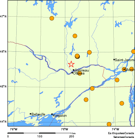 Map of historical earthquakes magnitude 5.0 and larger.  Details in the data table below