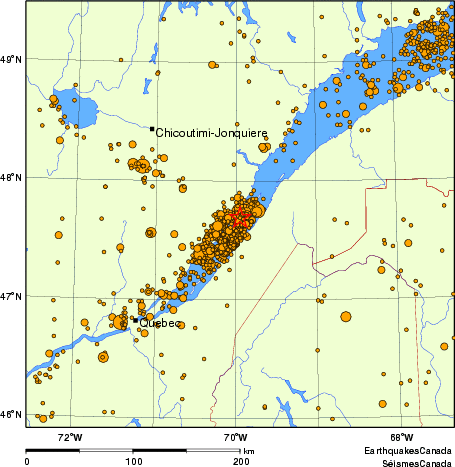 carte des des séismes de magnitude 2,0 et plus depuis 2000