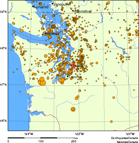 carte des des séismes de magnitude 2,0 et plus depuis 2000