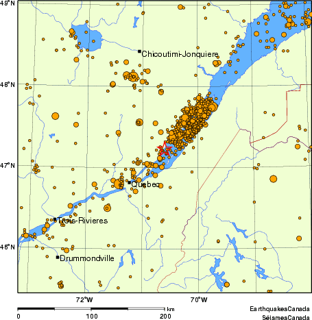 carte des des séismes de magnitude 2,0 et plus depuis 2000