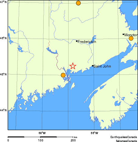 Map of historical earthquakes magnitude 5.0 and larger.  Details in the data table below