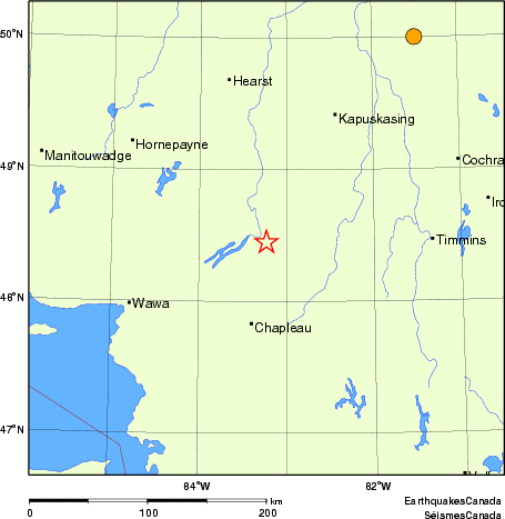 Map of historical earthquakes magnitude 5.0 and larger.  Details in the data table below