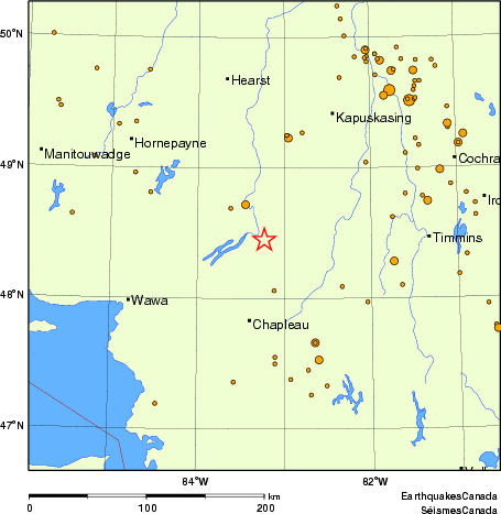 carte des des séismes de magnitude 2,0 et plus depuis 2000