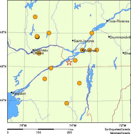 carte des séismes historiques de magnitude 5,0 et plus.  Détails dans le tableau de données ci-dessous