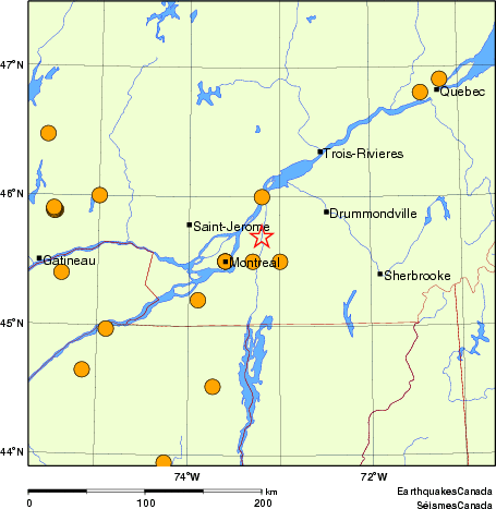 Map of historical earthquakes magnitude 5.0 and larger.  Details in the data table below