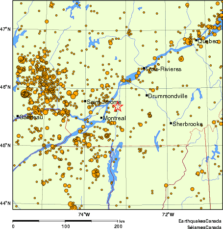 carte des des séismes de magnitude 2,0 et plus depuis 2000