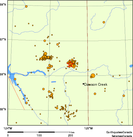 carte des des séismes de magnitude 2,0 et plus depuis 2000