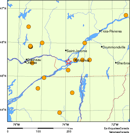 Map of historical earthquakes magnitude 5.0 and larger.  Details in the data table below