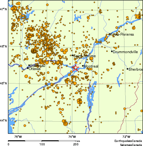 carte des des séismes de magnitude 2,0 et plus depuis 2000