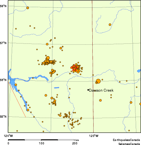 carte des des séismes de magnitude 2,0 et plus depuis 2000