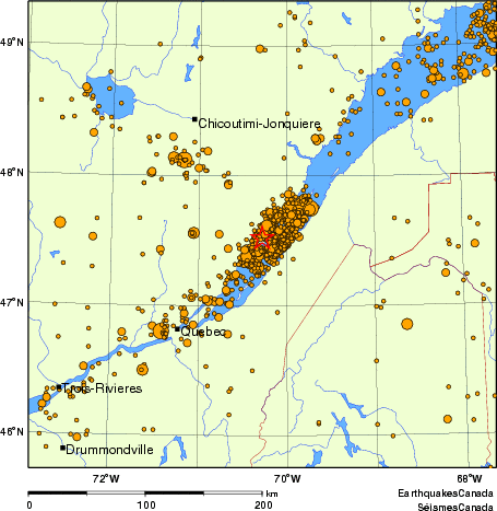 carte des des séismes de magnitude 2,0 et plus depuis 2000