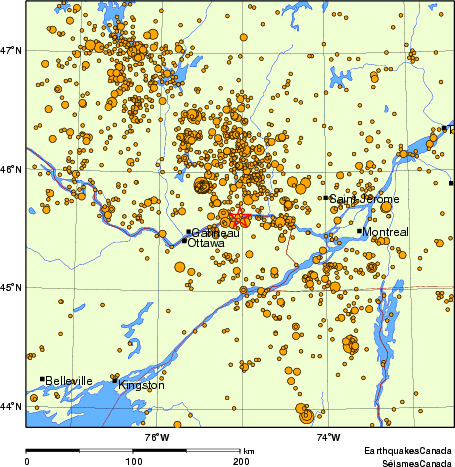 carte des des séismes de magnitude 2,0 et plus depuis 2000