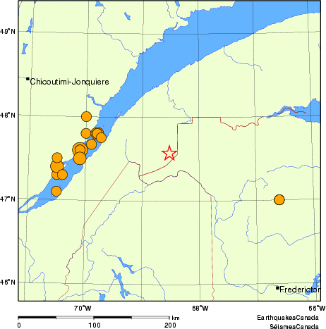 carte des séismes historiques de magnitude 5,0 et plus.  Détails dans le tableau de données ci-dessous