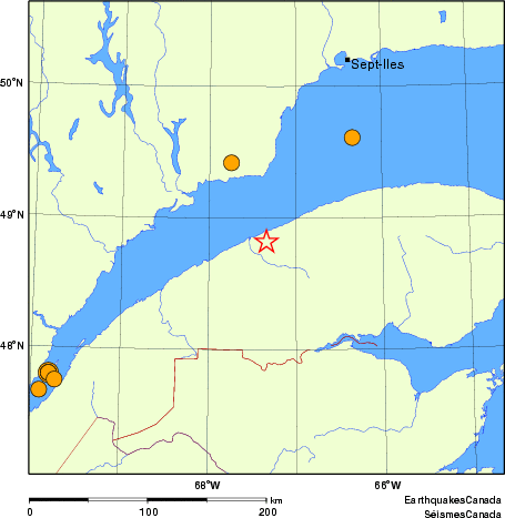 carte des séismes historiques de magnitude 5,0 et plus.  Détails dans le tableau de données ci-dessous