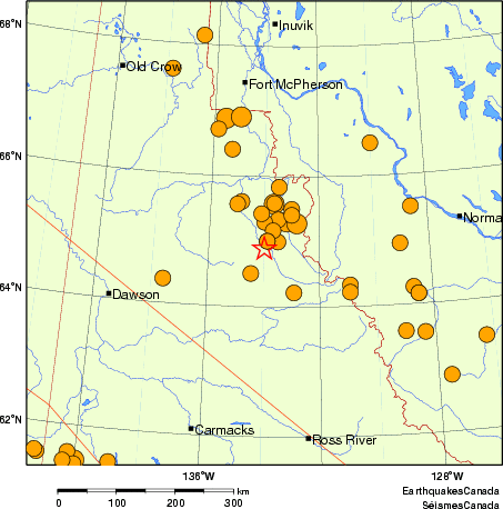 Map of historical earthquakes magnitude 5.0 and larger.  Details in the data table below