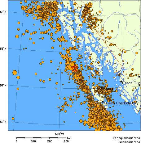 carte des des séismes de magnitude 2,0 et plus depuis 2000