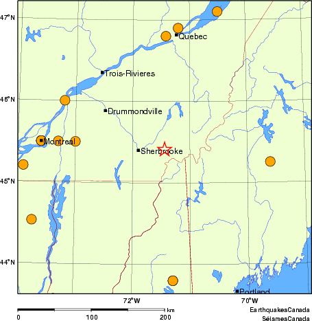 Map of historical earthquakes magnitude 5.0 and larger.  Details in the data table below