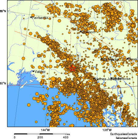 carte des des séismes de magnitude 2,0 et plus depuis 2000