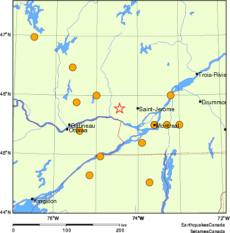 carte des séismes historiques de magnitude 5,0 et plus.  Détails dans le tableau de données ci-dessous