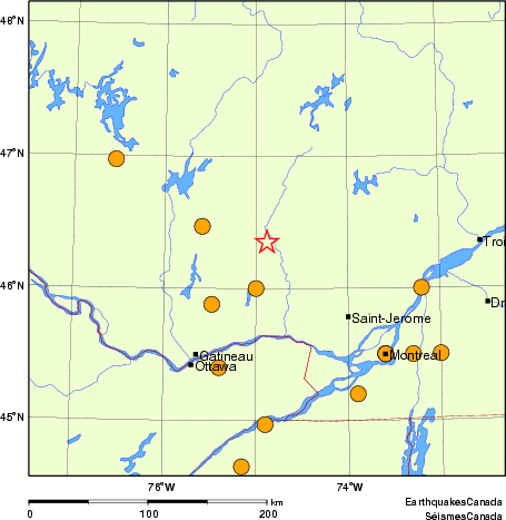 Map of historical earthquakes magnitude 5.0 and larger.  Details in the data table below