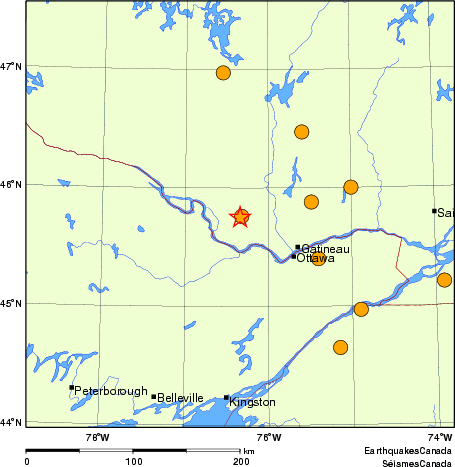 carte des séismes historiques de magnitude 5,0 et plus.  Détails dans le tableau de données ci-dessous