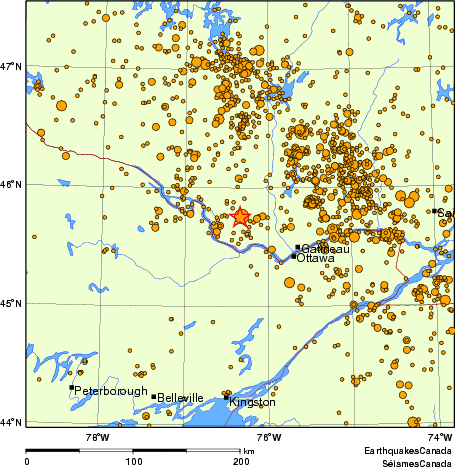 carte des des séismes de magnitude 2,0 et plus depuis 2000