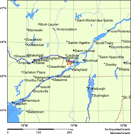 carte des endroits près de l'épicentre