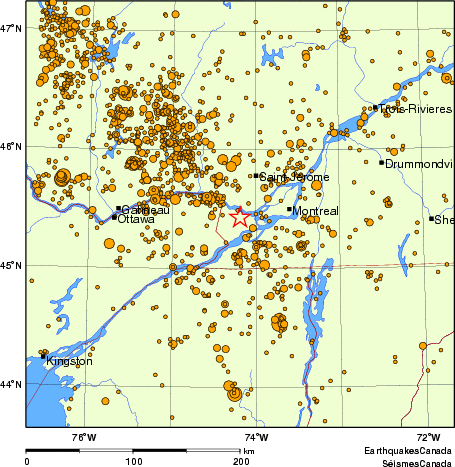 carte des des séismes de magnitude 2,0 et plus depuis 2000