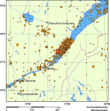 carte des des séismes de magnitude 2,0 et plus depuis 2000