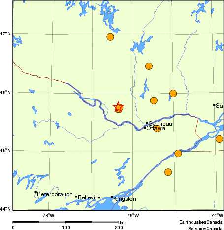 Map of historical earthquakes magnitude 5.0 and larger.  Details in the data table below