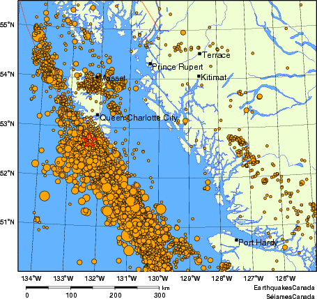 Map of earthquakes magnitude 2.0 and larger, 2000 - present