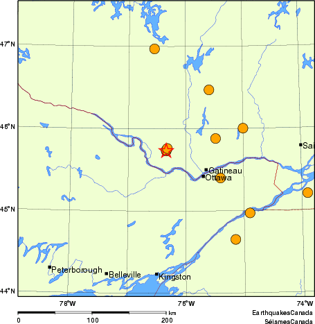 Map of historical earthquakes magnitude 5.0 and larger.  Details in the data table below