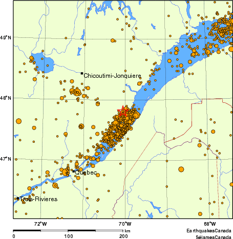 carte des des séismes de magnitude 2,0 et plus depuis 2000