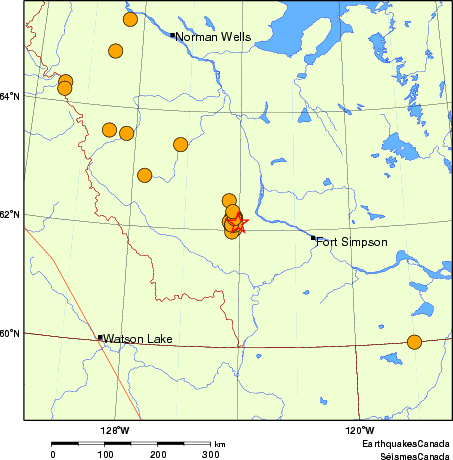 carte des séismes historiques de magnitude 5,0 et plus.  Détails dans le tableau de données ci-dessous