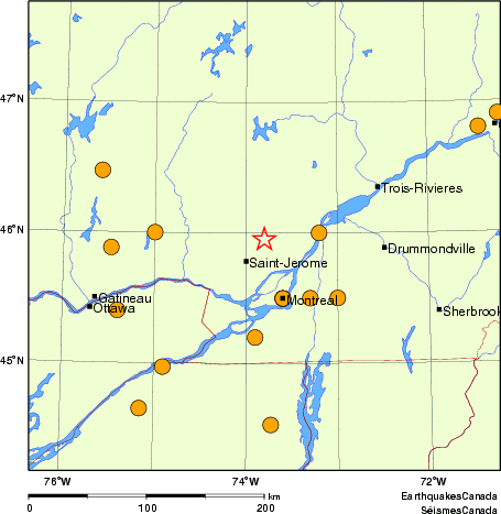 Map of historical earthquakes magnitude 5.0 and larger.  Details in the data table below