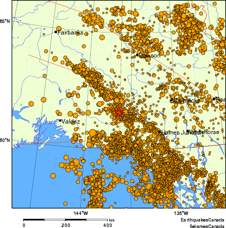 carte des des séismes de magnitude 2,0 et plus depuis 2000