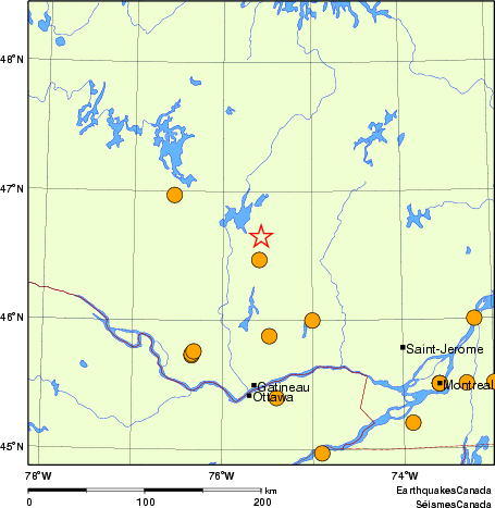 Map of historical earthquakes magnitude 5.0 and larger.  Details in the data table below