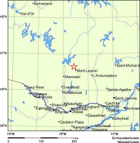 carte des endroits près de l'épicentre