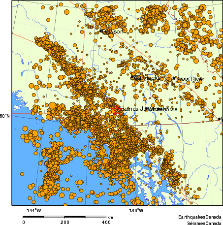 carte des des séismes de magnitude 2,0 et plus depuis 2000