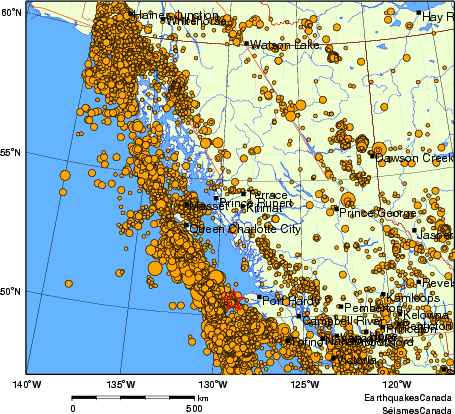 carte des des séismes de magnitude 2,0 et plus depuis 2000