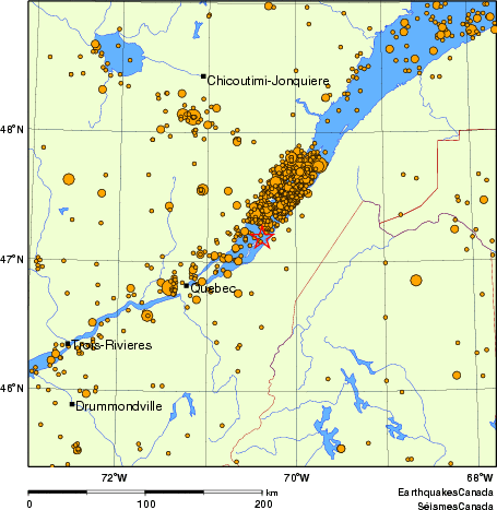 carte des des séismes de magnitude 2,0 et plus depuis 2000