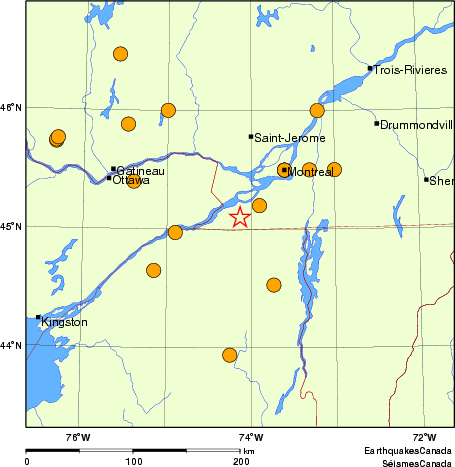 Map of historical earthquakes magnitude 5.0 and larger.  Details in the data table below