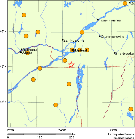 Map of historical earthquakes magnitude 5.0 and larger.  Details in the data table below