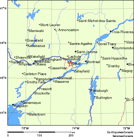 carte des endroits près de l'épicentre