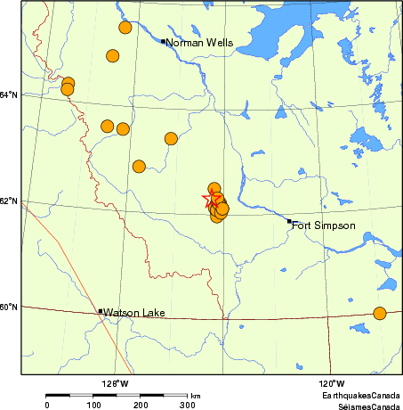 carte des séismes historiques de magnitude 5,0 et plus.  Détails dans le tableau de données ci-dessous