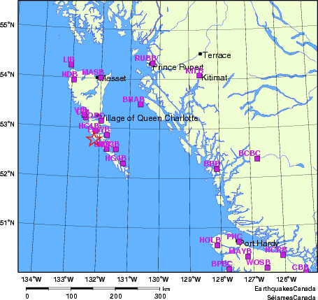 carte des localisations des stations sismologiques locales